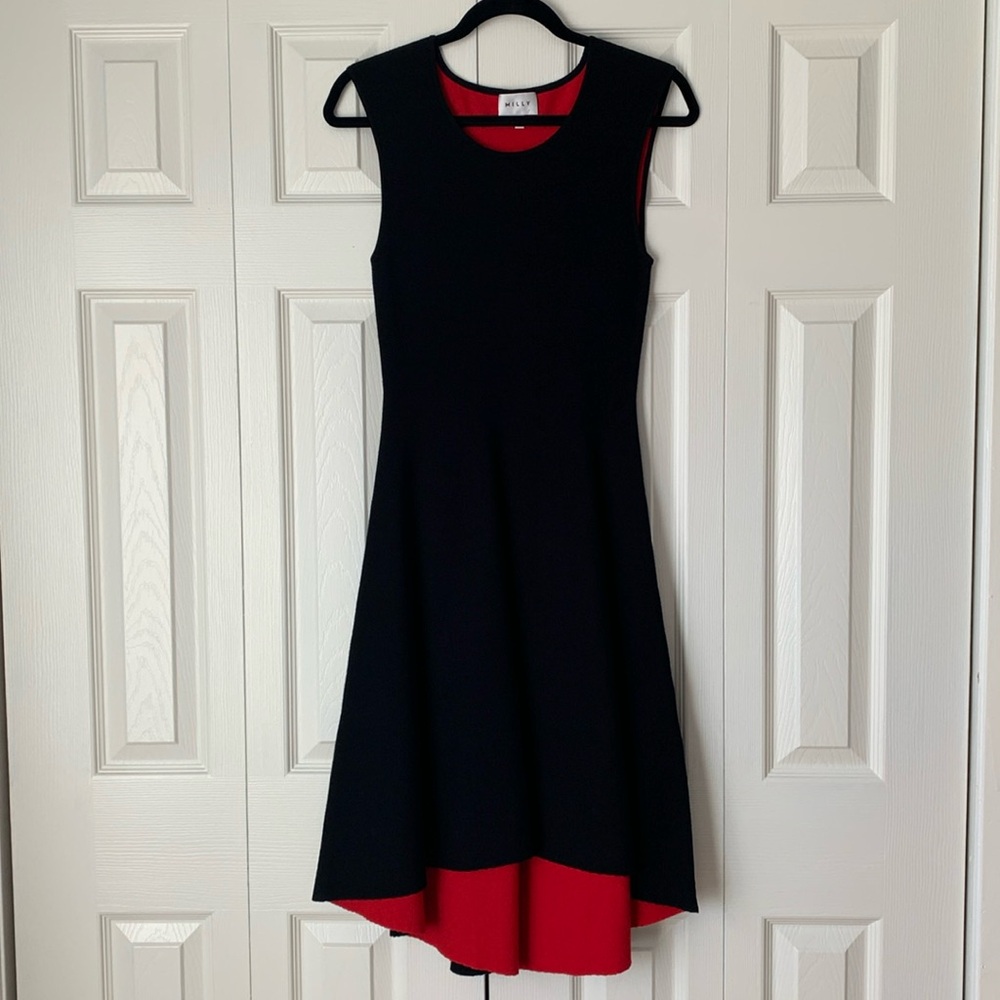 MILLY Knit Sleeveless High-Low Dress Black/Red Size S